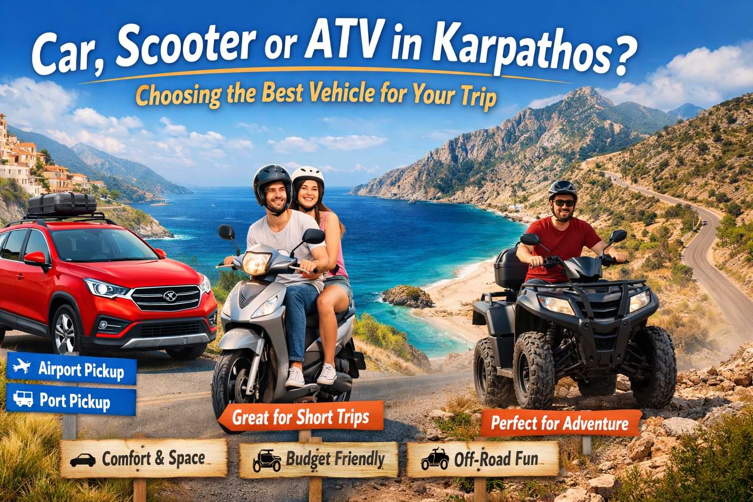 Car vs Scooter vs ATV in Karpathos